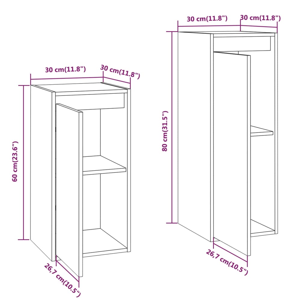 Meuble TV 2 pcs en bois de pin massif