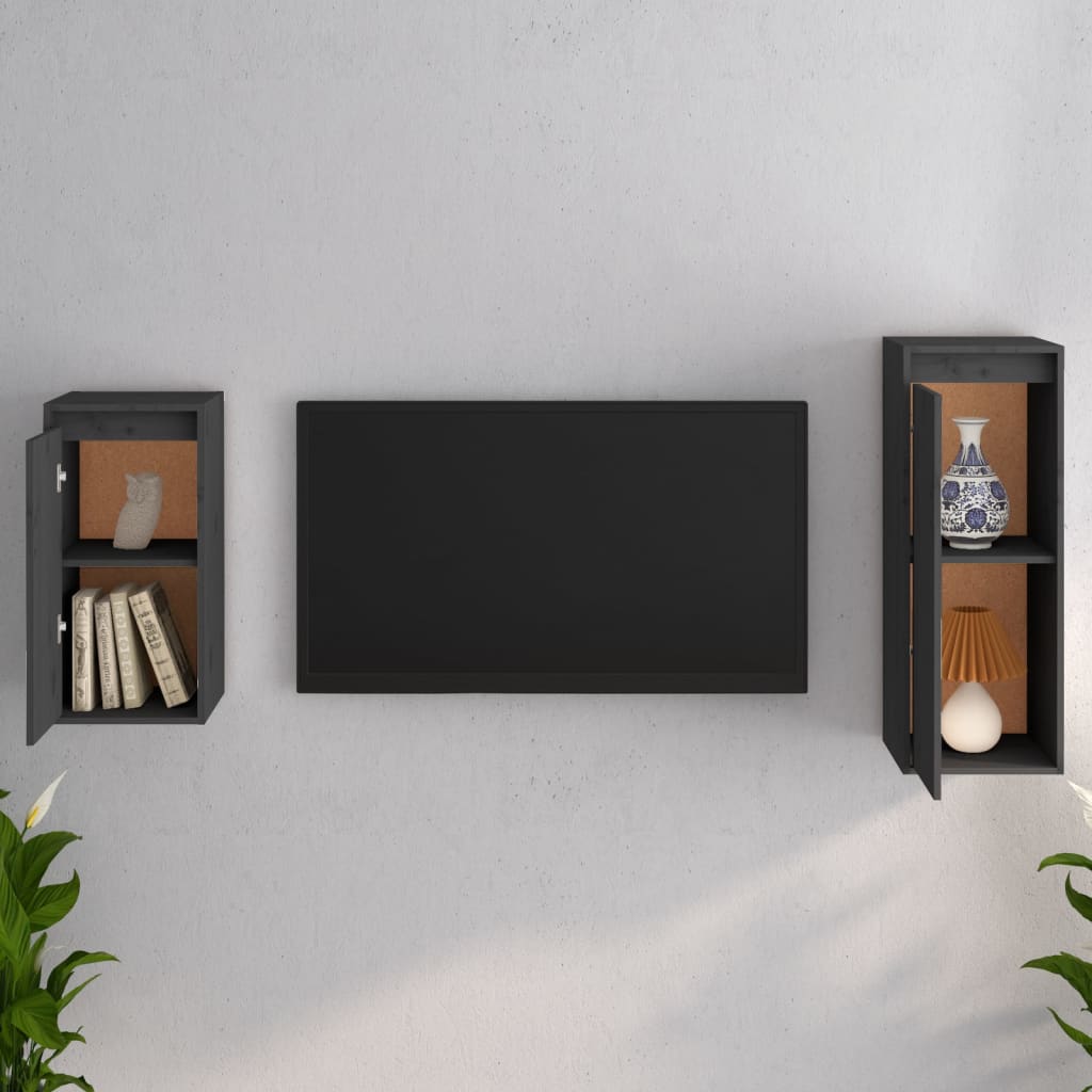 Meuble TV 2 pcs en bois de pin massif