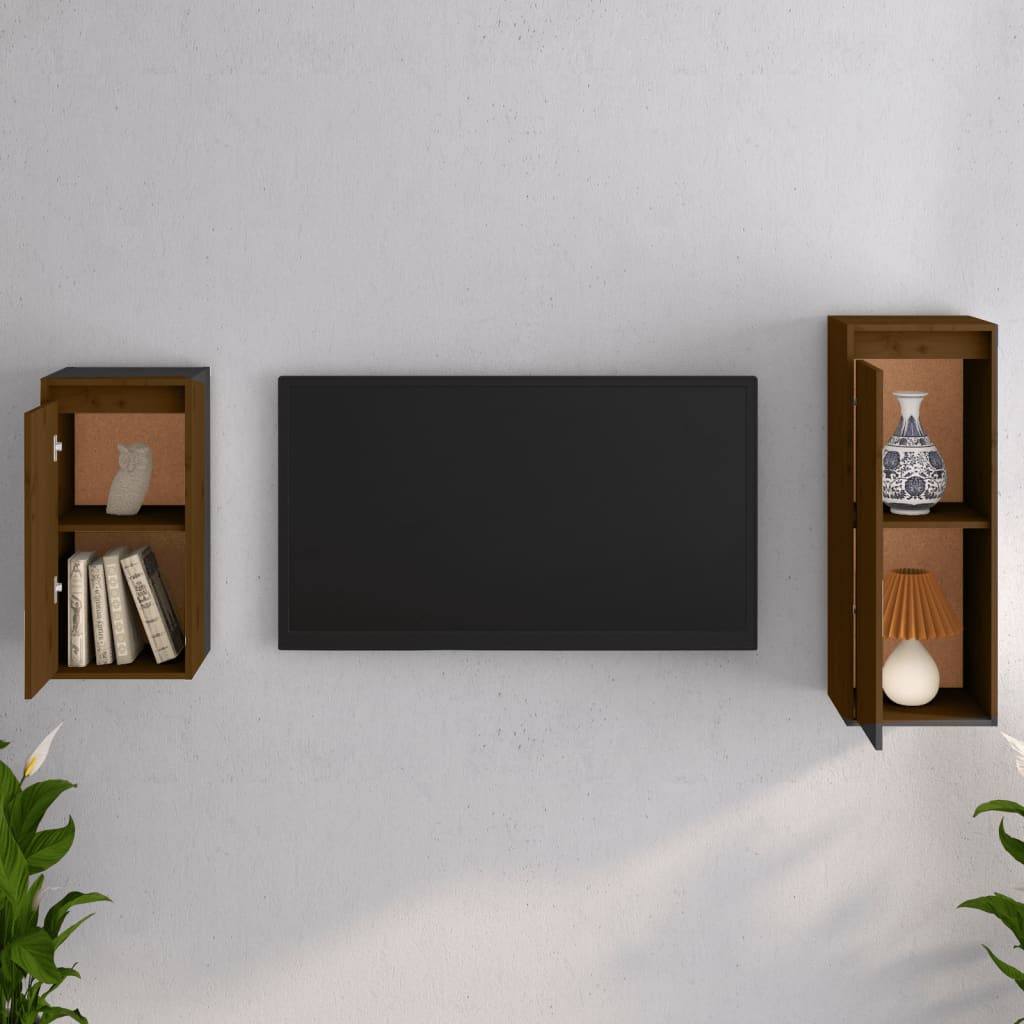 Meuble TV 2 pcs en bois de pin massif