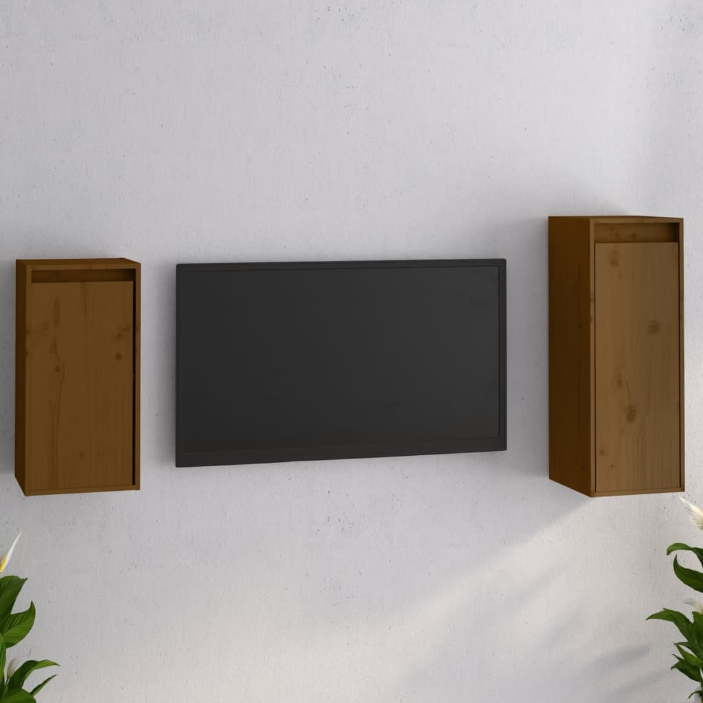 Meuble TV 2 pcs en bois de pin massif