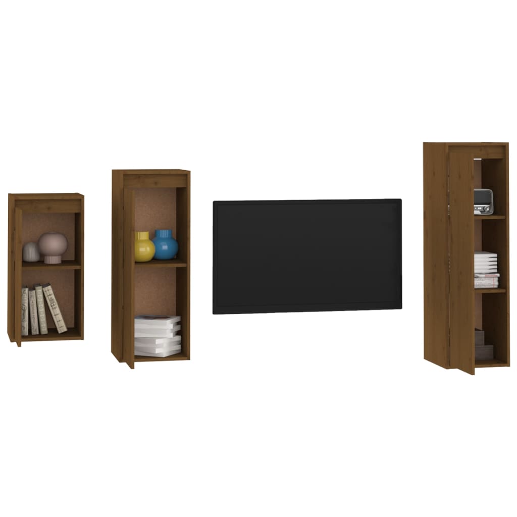 Meuble TV 3 pcs en bois de pin massif