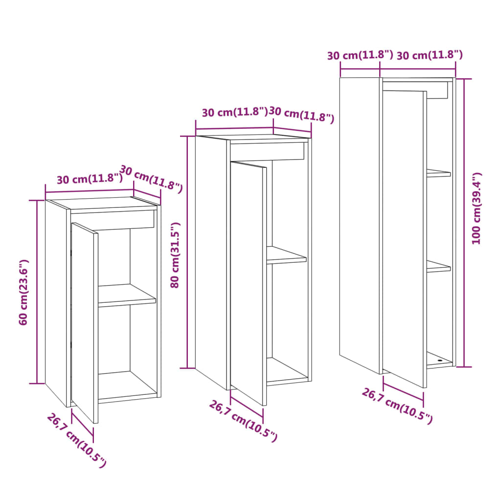 Meuble TV 3 pcs en bois de pin massif