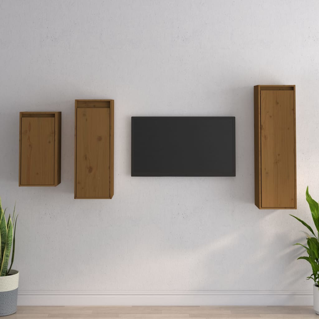 Meuble TV 3 pcs en bois de pin massif