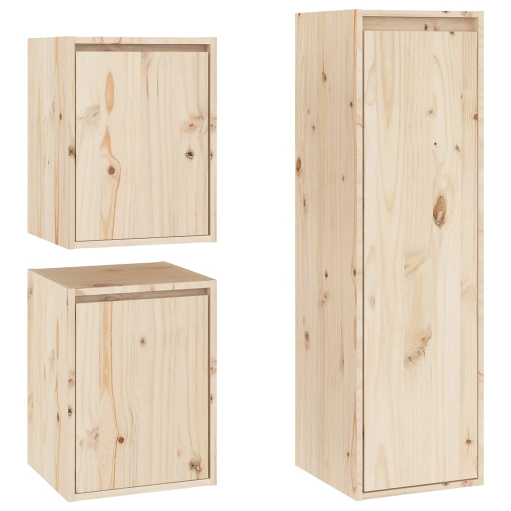 Meuble TV 3 pcs en bois de pin massif