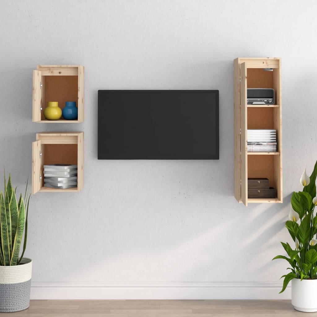 Meuble TV 3 pcs en bois de pin massif