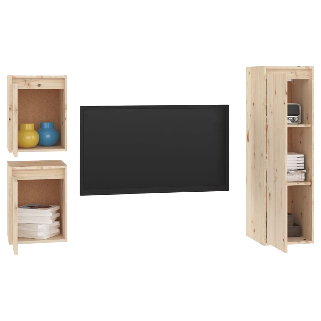 Meuble TV 3 pcs en bois de pin massif