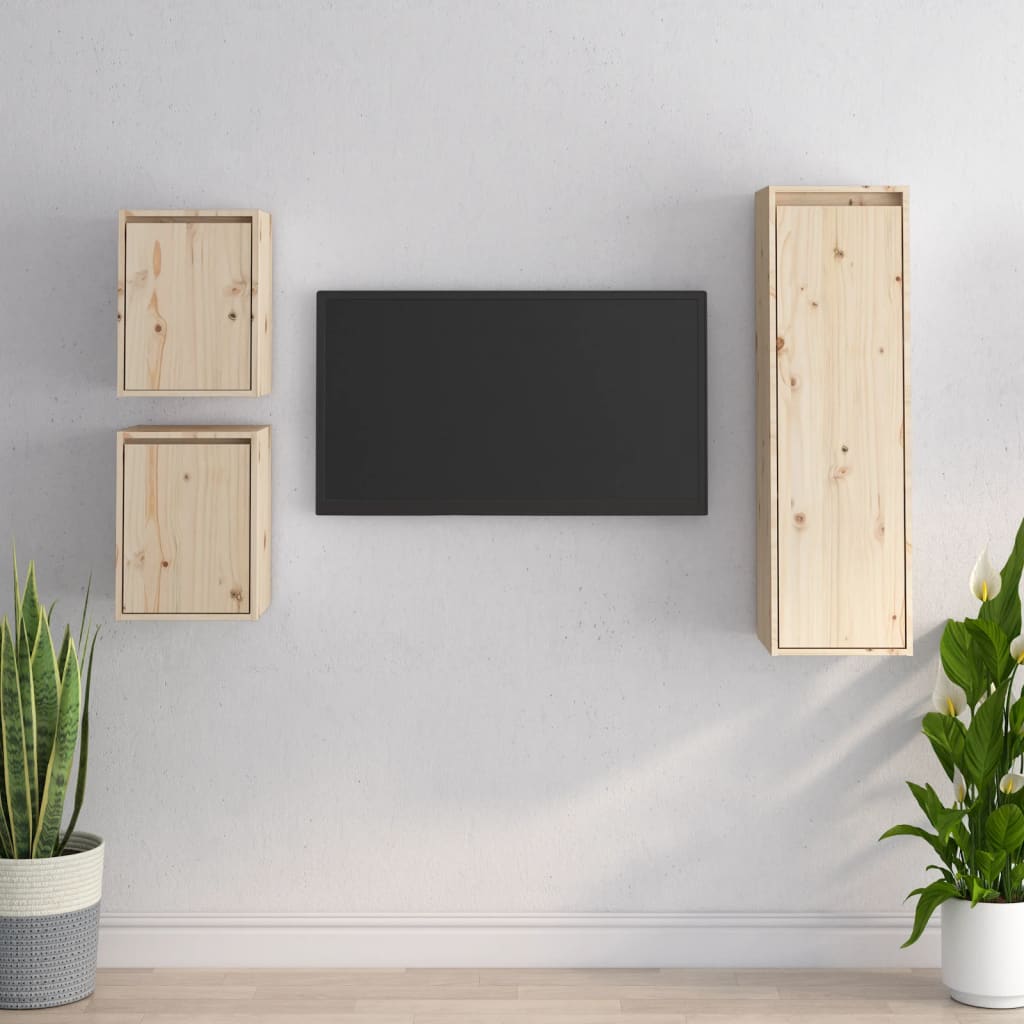 Meuble TV 3 pcs en bois de pin massif