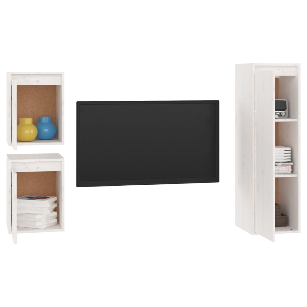 Meuble TV 3 pcs en bois de pin massif