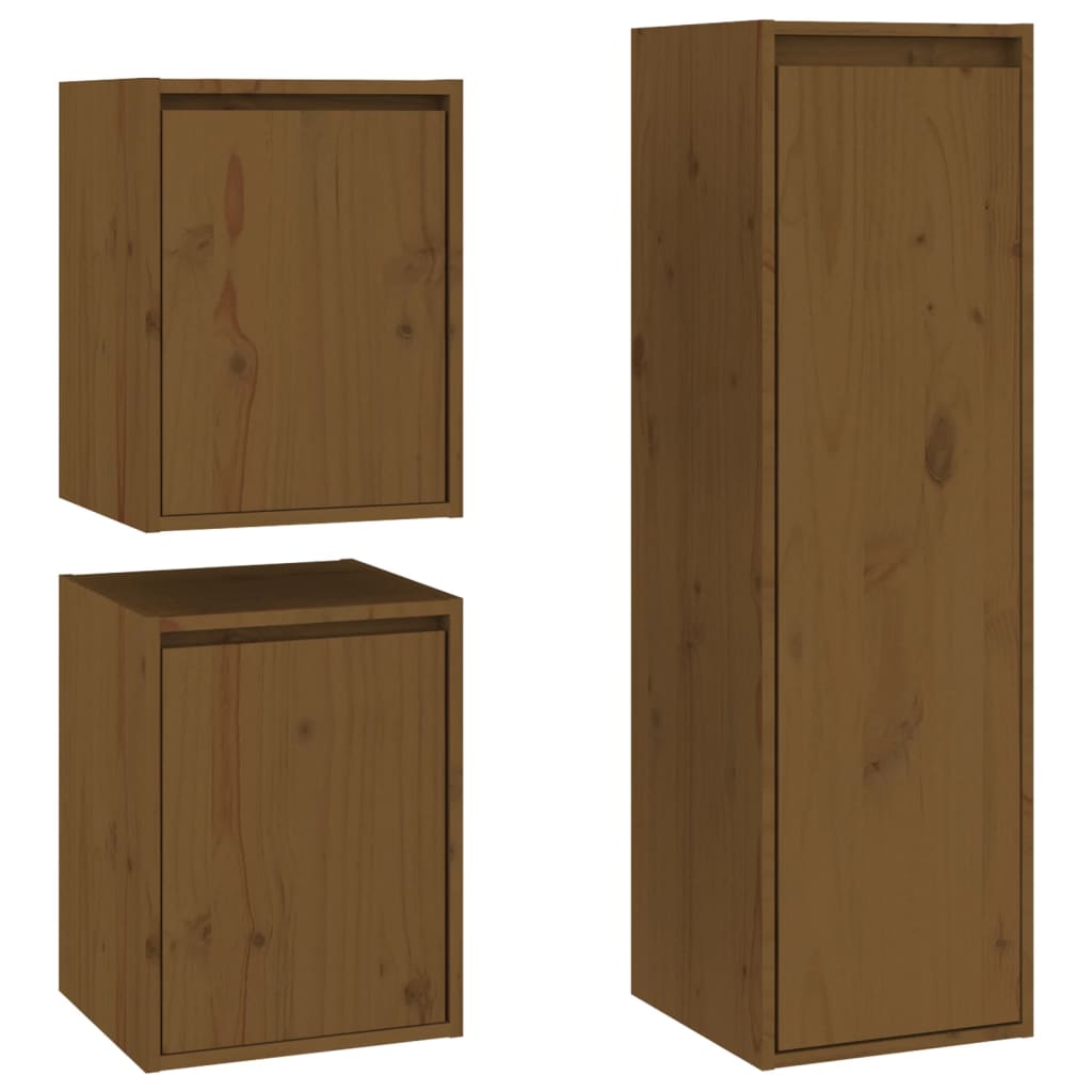 Meuble TV 3 pcs en bois de pin massif