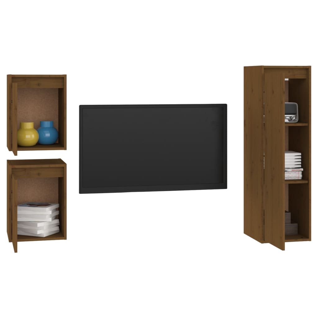 Meuble TV 3 pcs en bois de pin massif