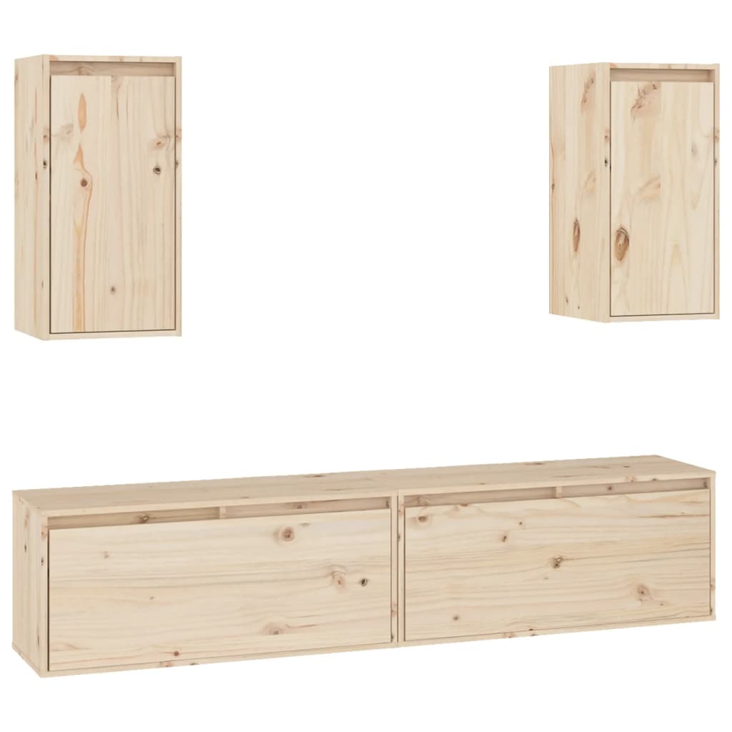 Meuble TV 4 pcs en bois de pin massif