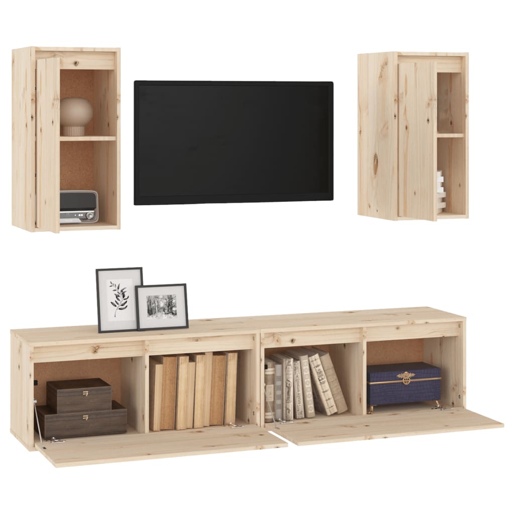 Meuble TV 4 pcs en bois de pin massif