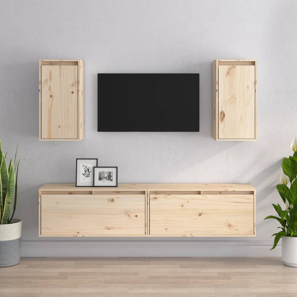 Meuble TV 4 pcs en bois de pin massif