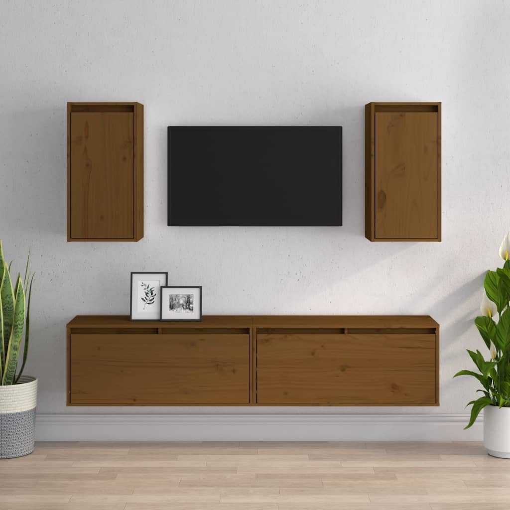 Meuble TV 4 pcs en bois de pin massif