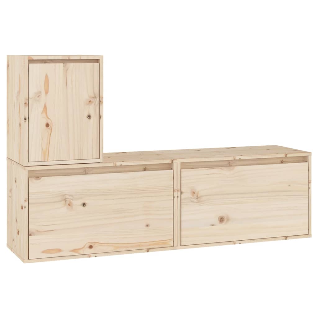 Meuble TV 3 pcs bois de pin massif gris