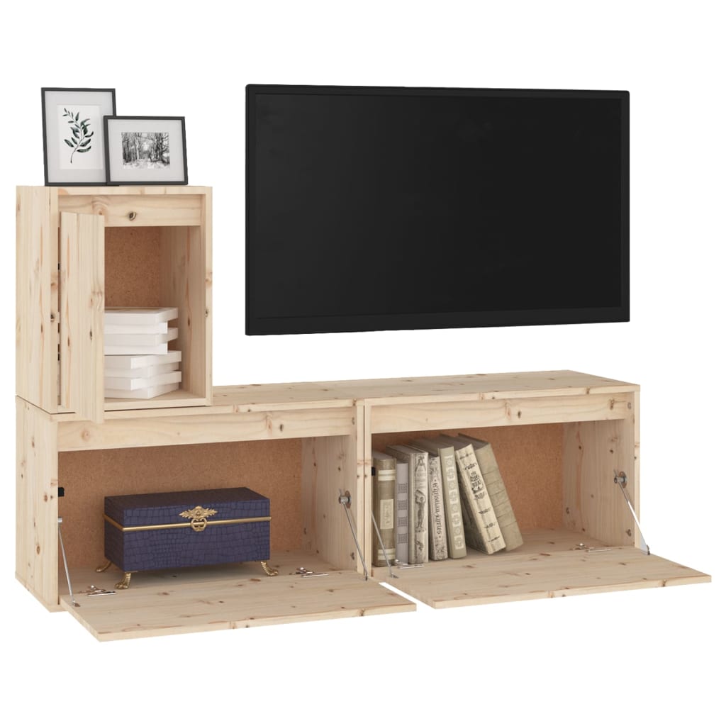 Meuble TV 3 pcs en bois de pin massif