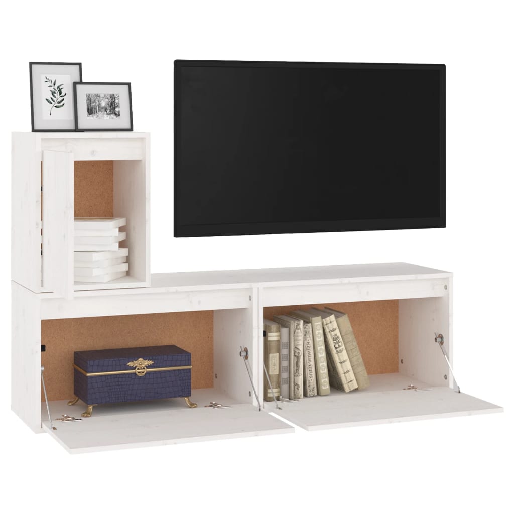 Meuble TV 3 pcs en bois de pin massif