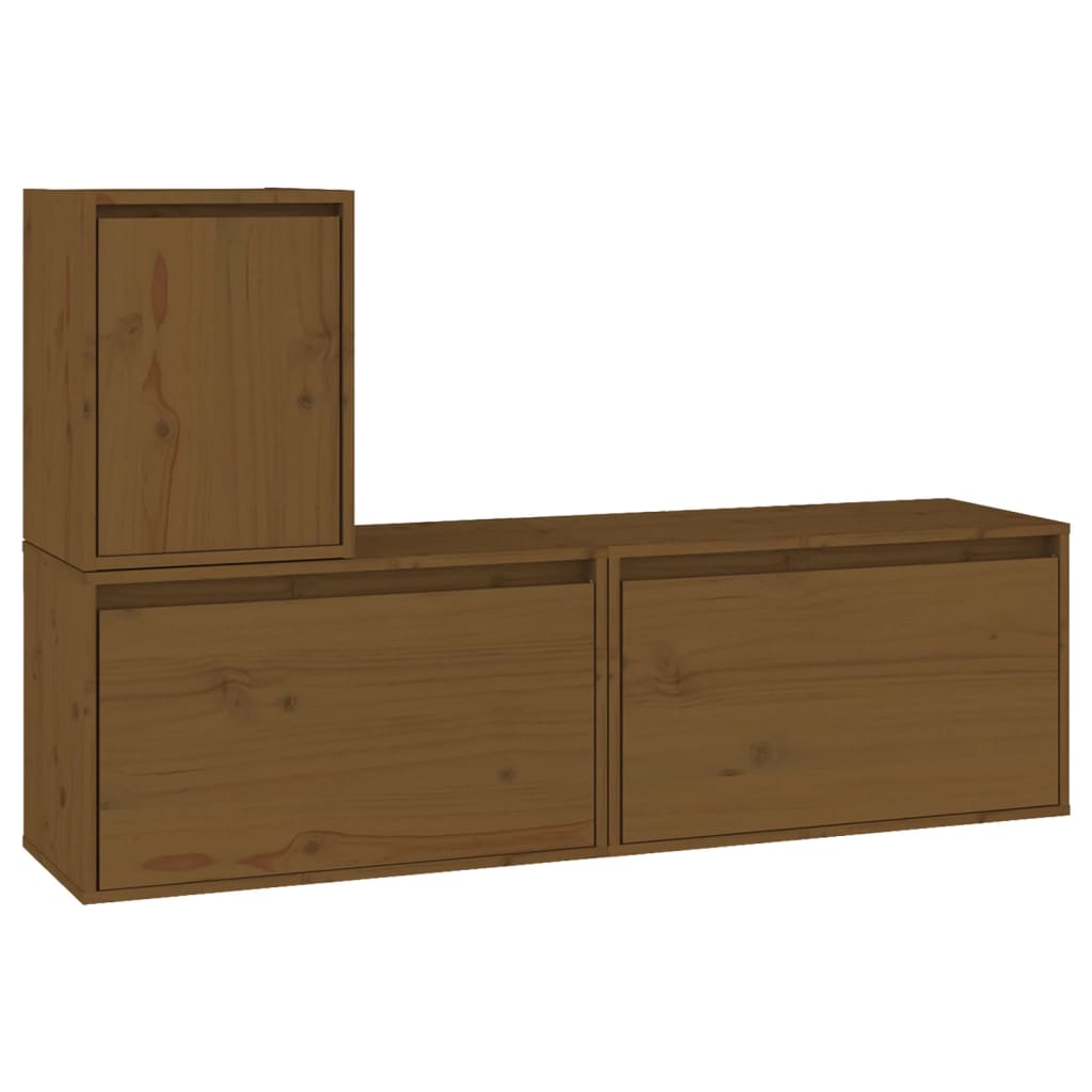 Meuble TV 3 pcs en bois de pin massif