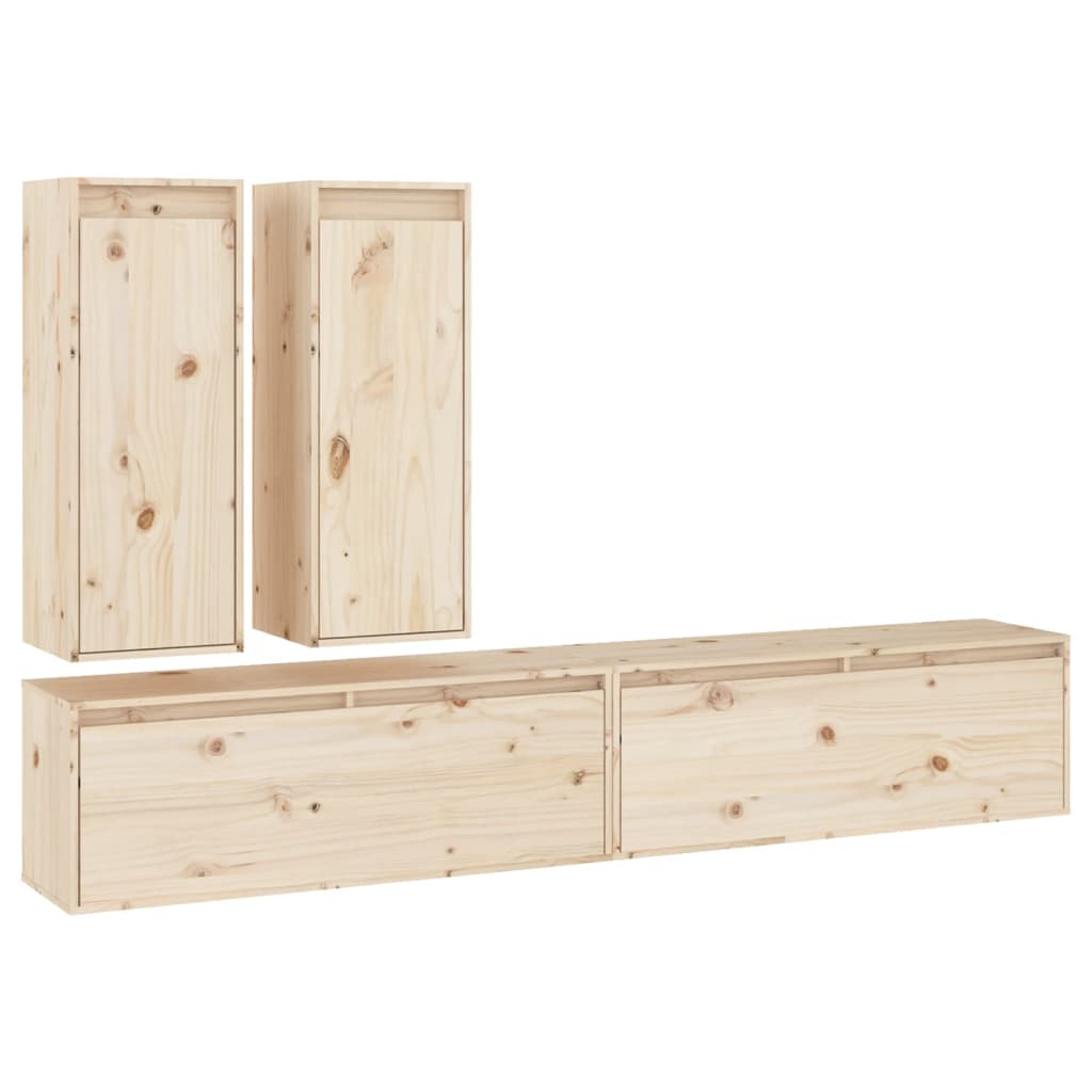 Meuble TV 4 pcs en bois de pin massif