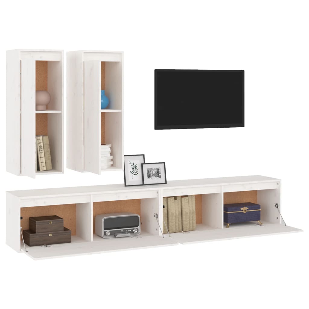 Meuble TV 4 pcs en bois de pin massif