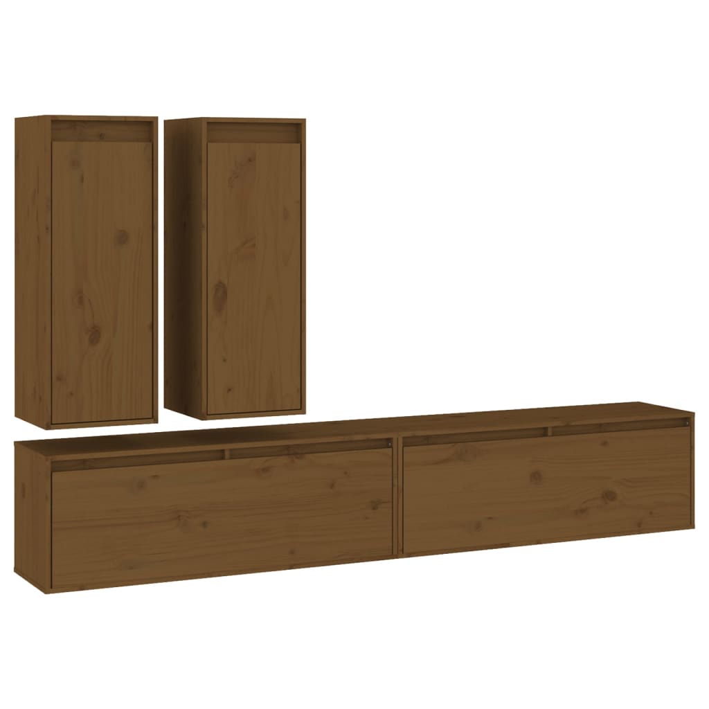 Meuble TV 4 pcs en bois de pin massif