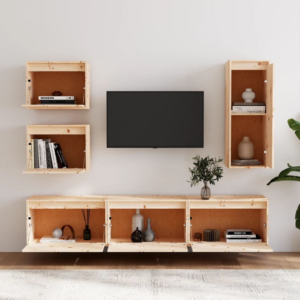 Meuble TV 6 pcs en bois de pin massif