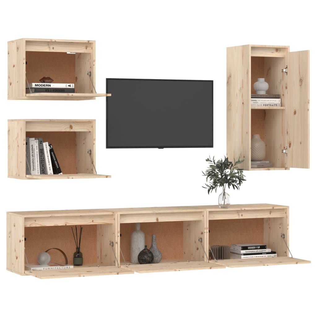 Meuble TV 6 pcs en bois de pin massif