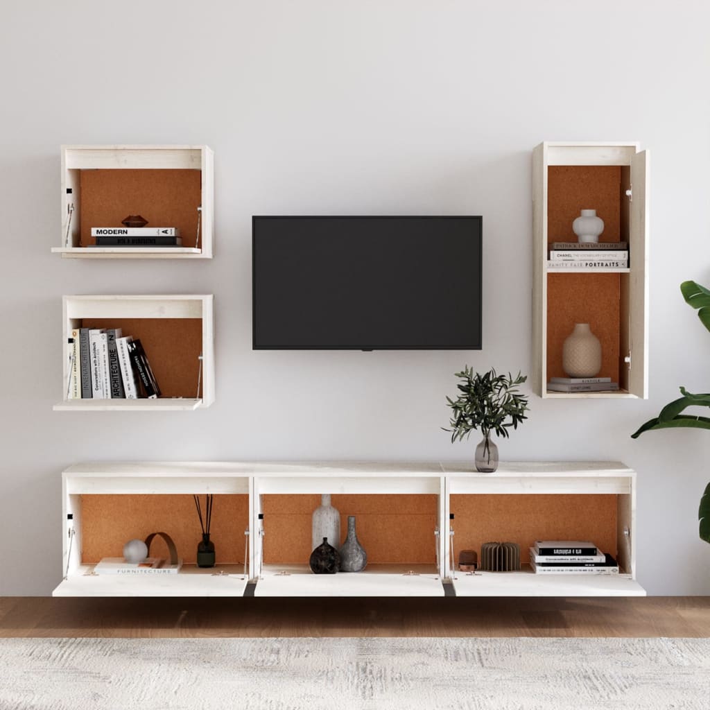 Meuble TV 6 pcs en bois de pin massif