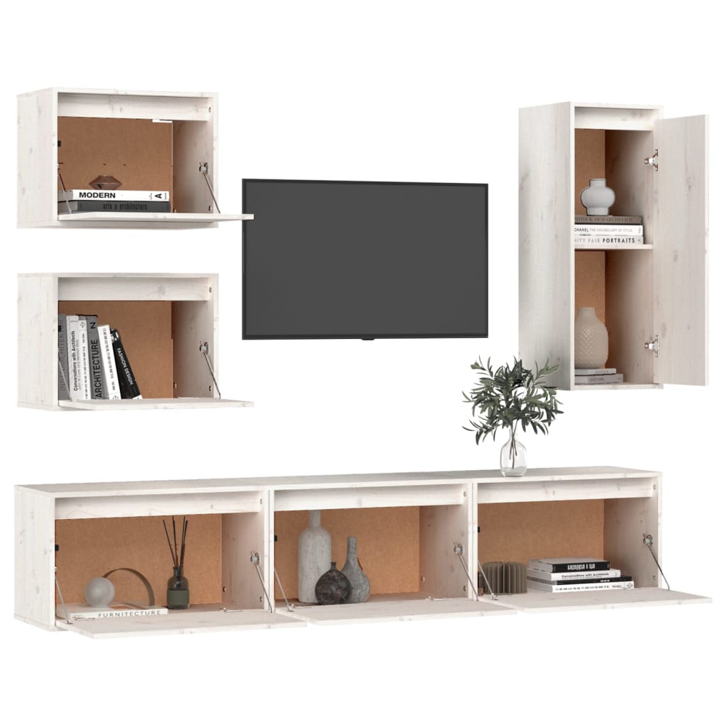 Meuble TV 6 pcs en bois de pin massif