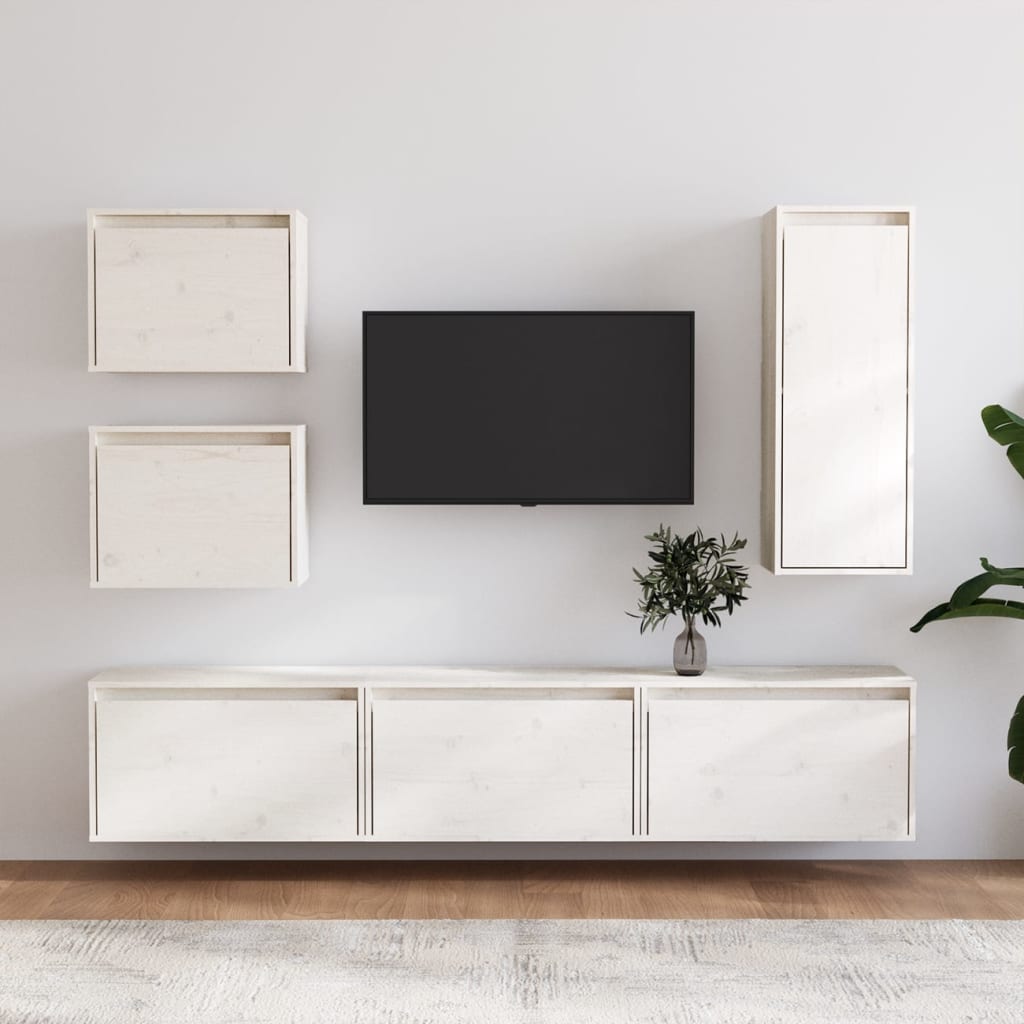 Meuble TV 6 pcs en bois de pin massif