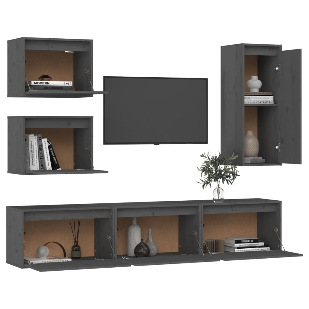 Meuble TV 6 pcs en bois de pin massif