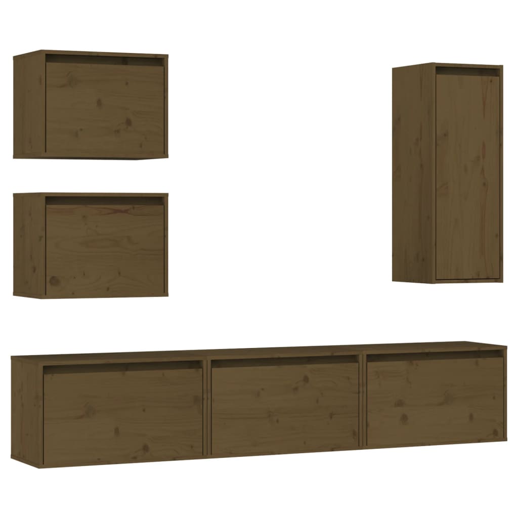 Meuble TV 6 pcs en bois de pin massif