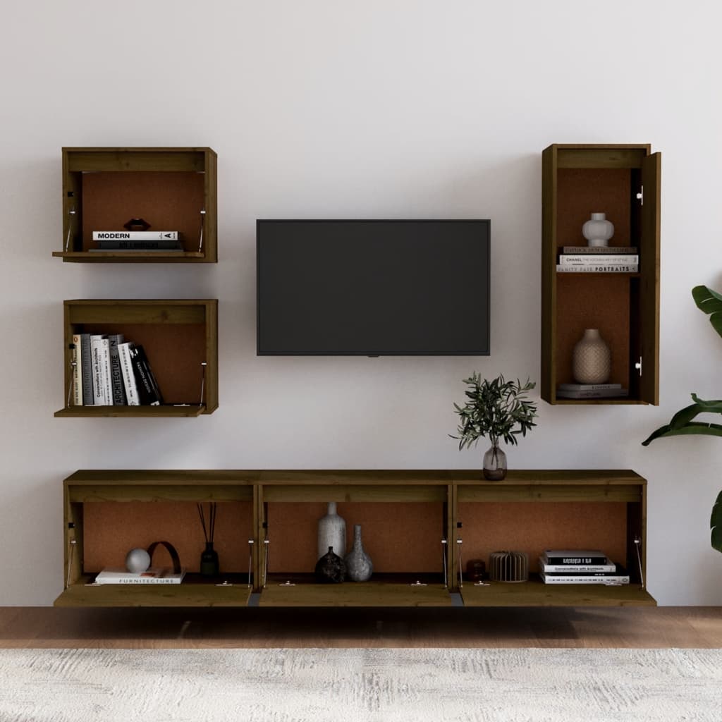 Meuble TV 6 pcs en bois de pin massif