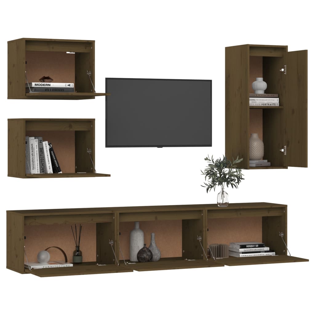 Meuble TV 6 pcs en bois de pin massif