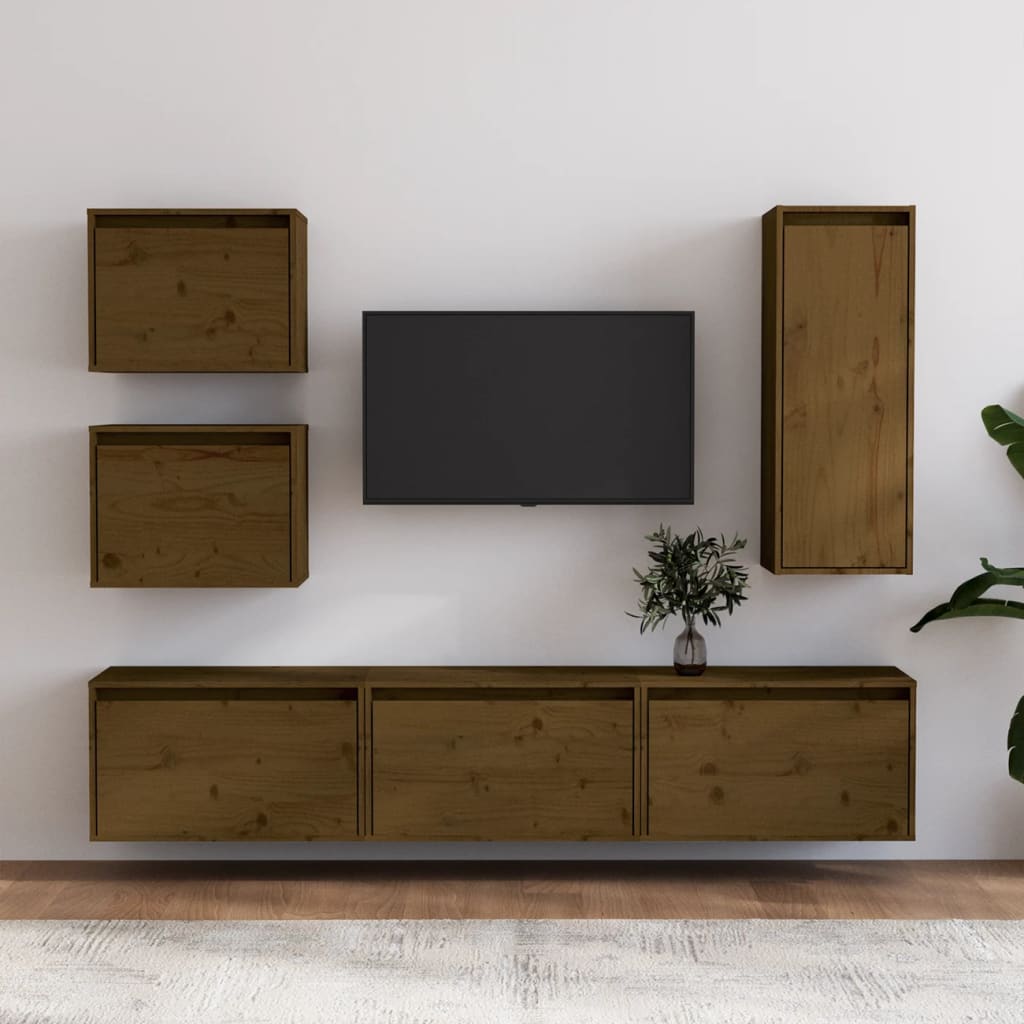 Meuble TV 6 pcs en bois de pin massif