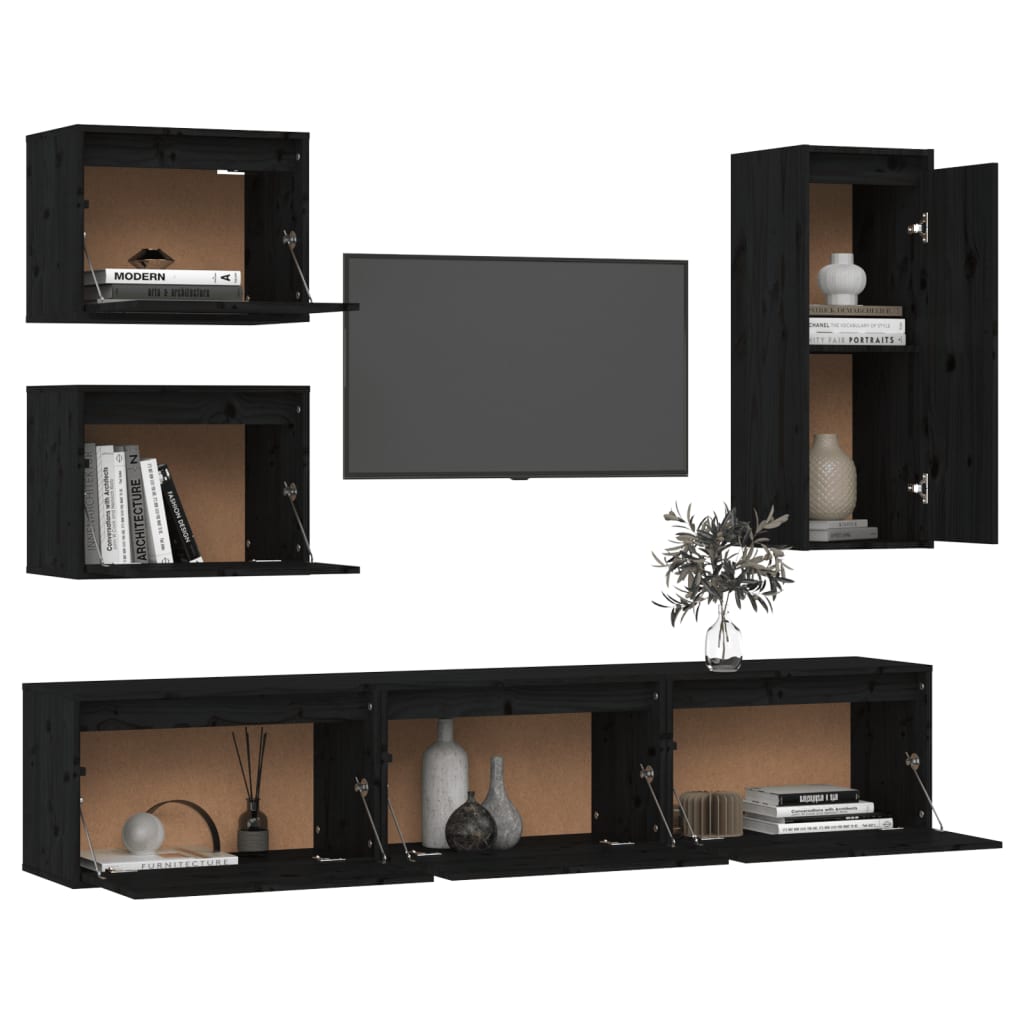 Meuble TV 6 pcs en bois de pin massif