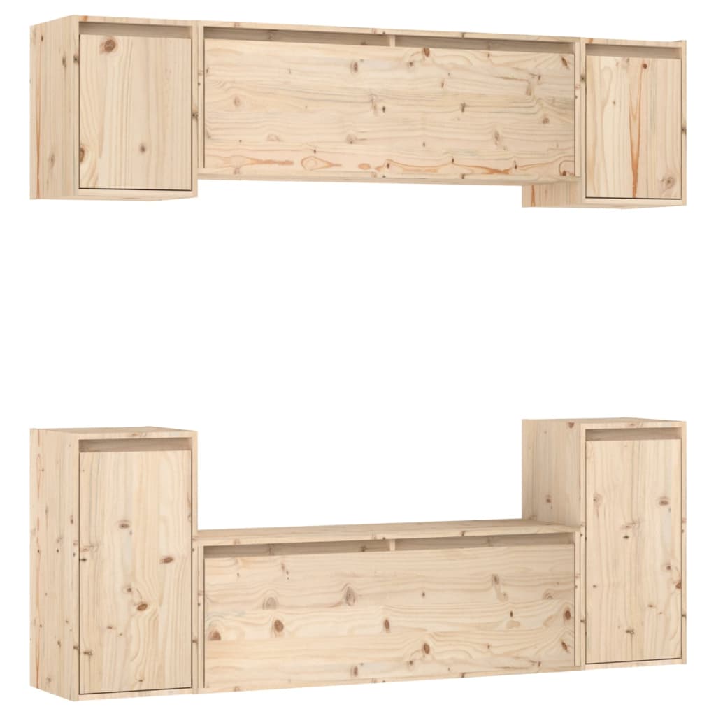 Meuble TV 6 pcs en bois de pin massif