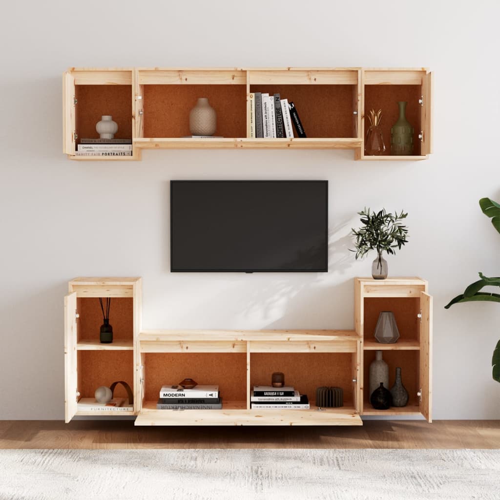 Meuble TV 6 pcs en bois de pin massif