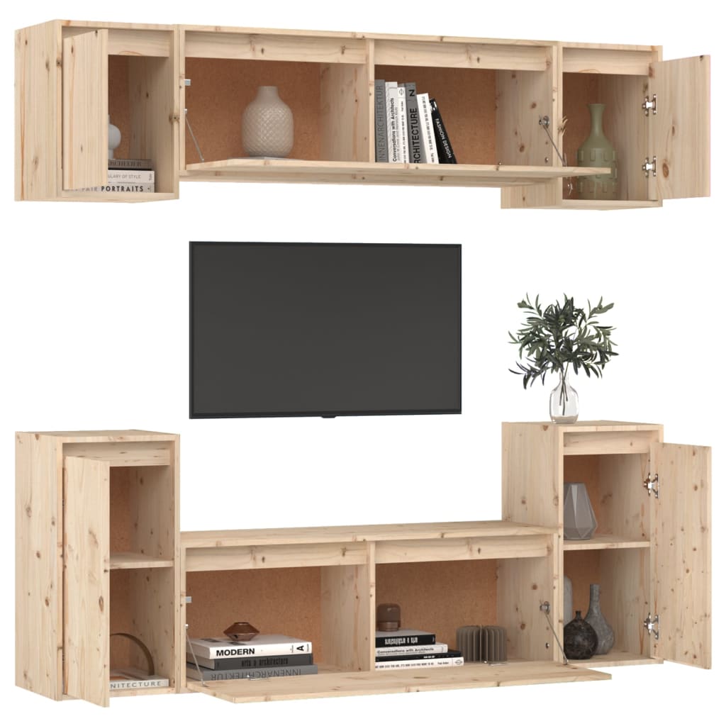 Meuble TV 6 pcs en bois de pin massif