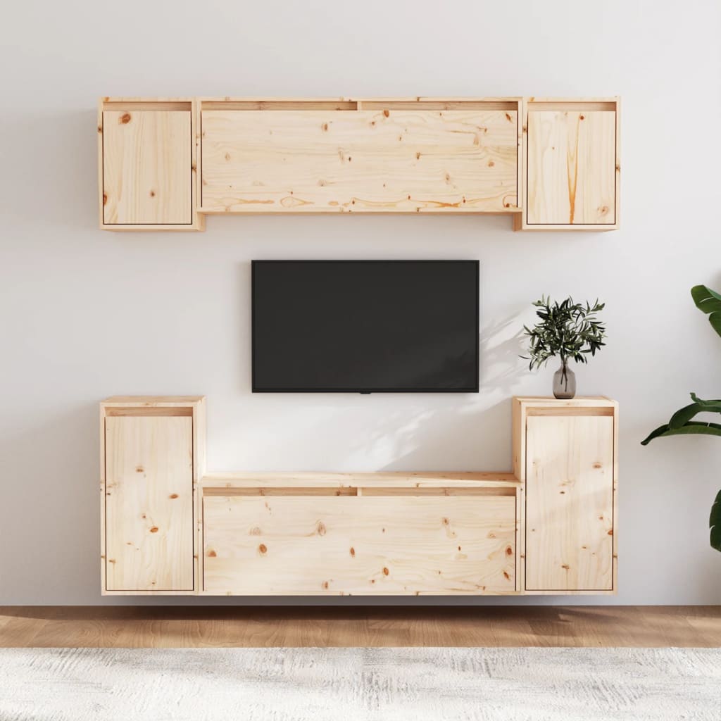 Meuble TV 6 pcs en bois de pin massif