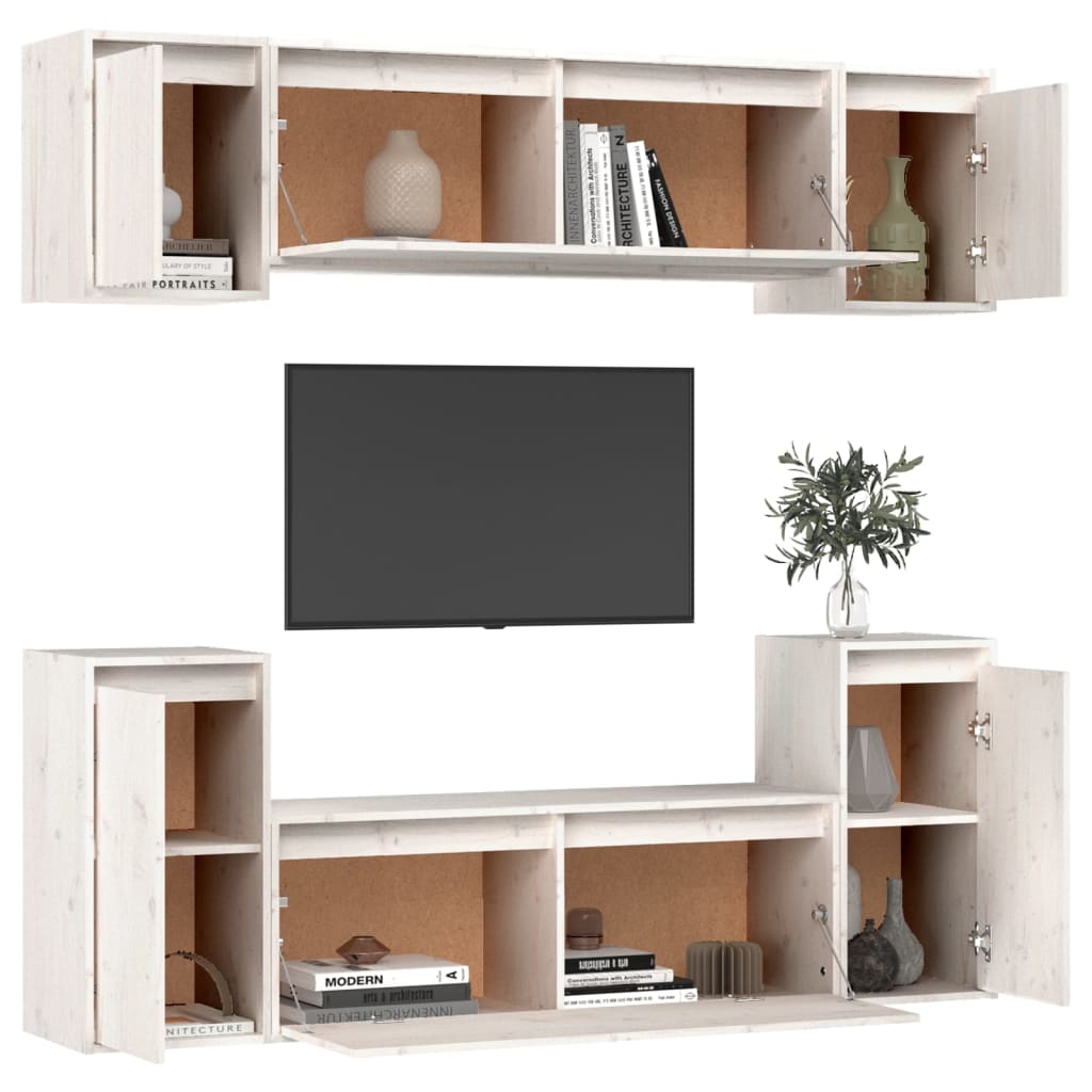 Meuble TV 6 pcs en bois de pin massif