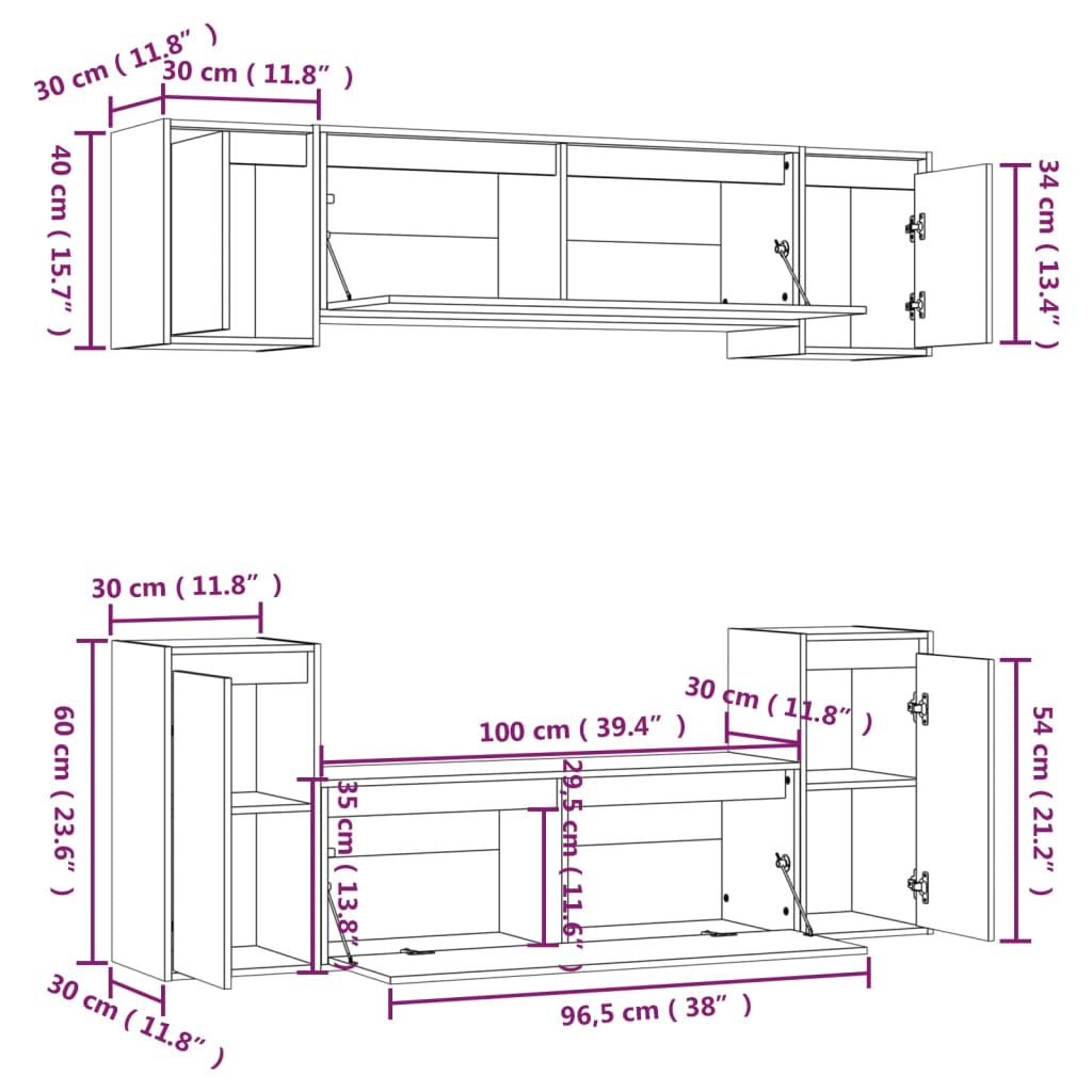 Meuble TV 6 pcs en bois de pin massif