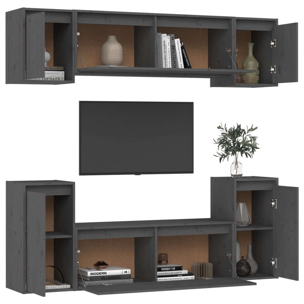 Meuble TV 6 pcs en bois de pin massif