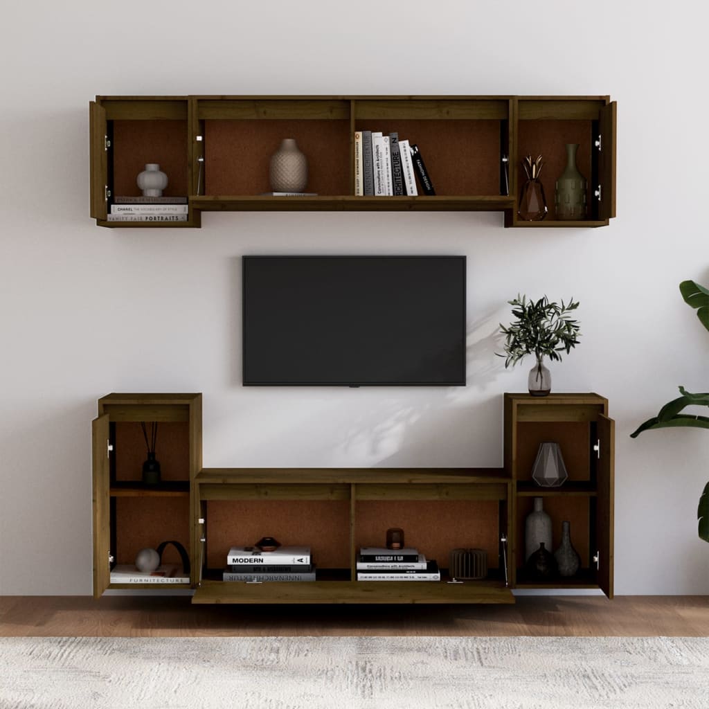 Meuble TV 6 pcs en bois de pin massif