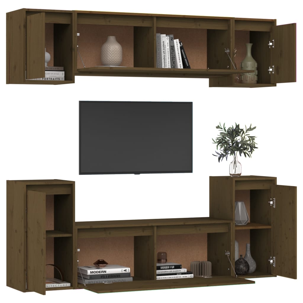 Meuble TV 6 pcs en bois de pin massif