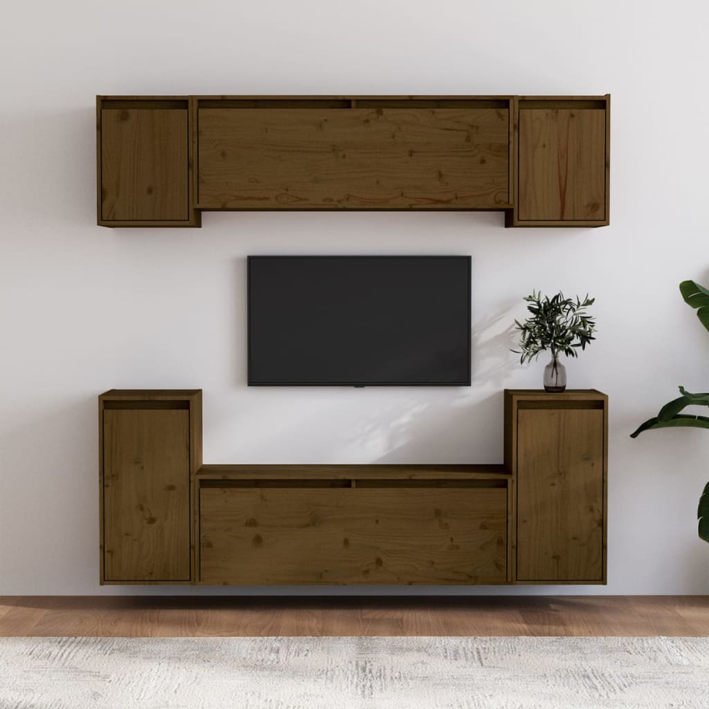 Meuble TV 6 pcs en bois de pin massif