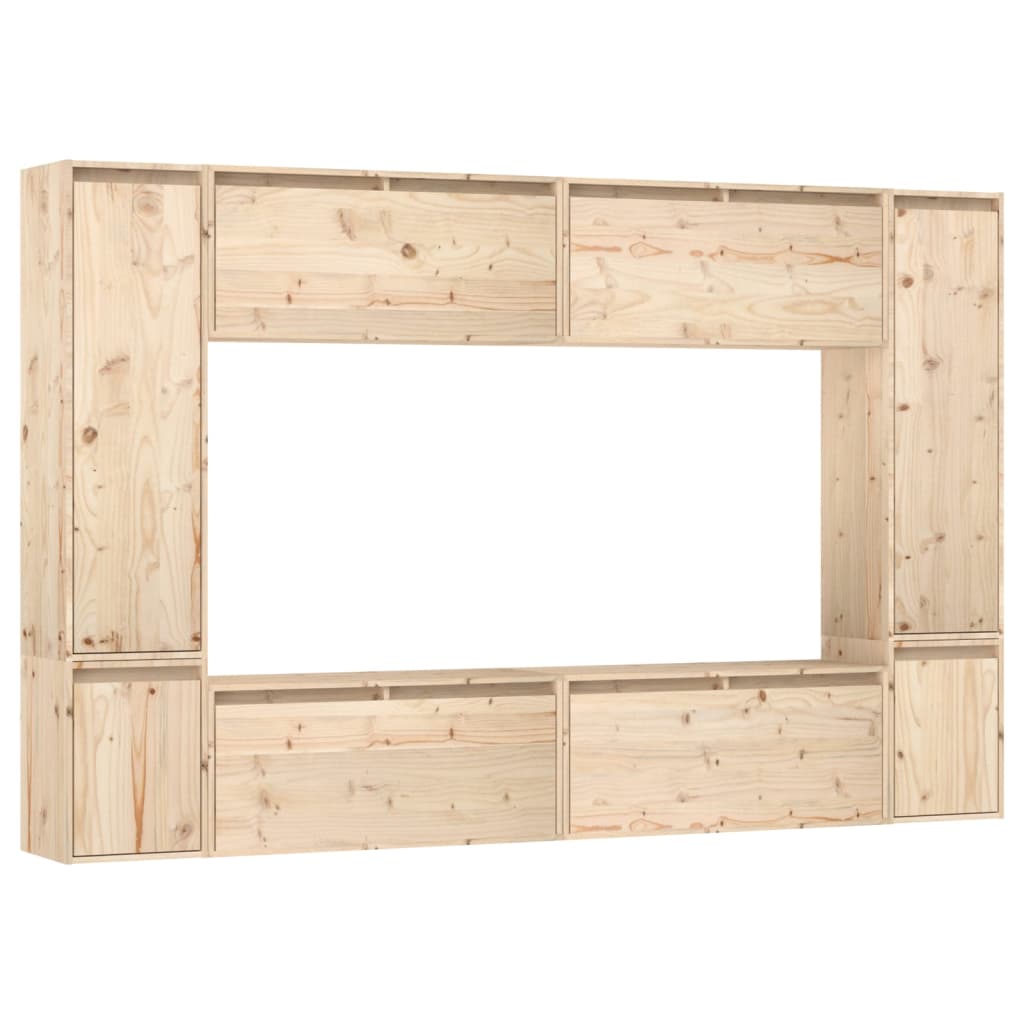 Meuble TV 8 pcs en bois de pin massif