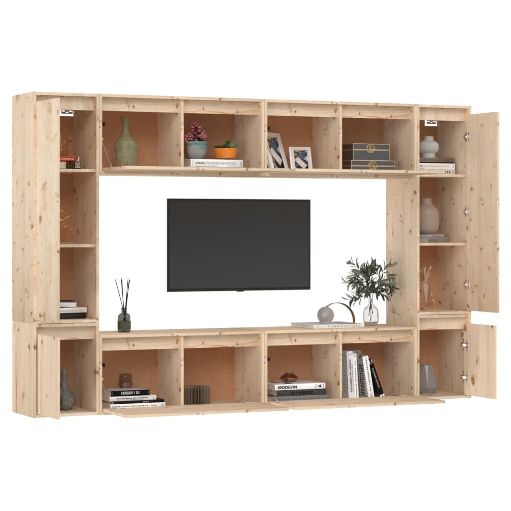 Meuble TV 8 pcs en bois de pin massif