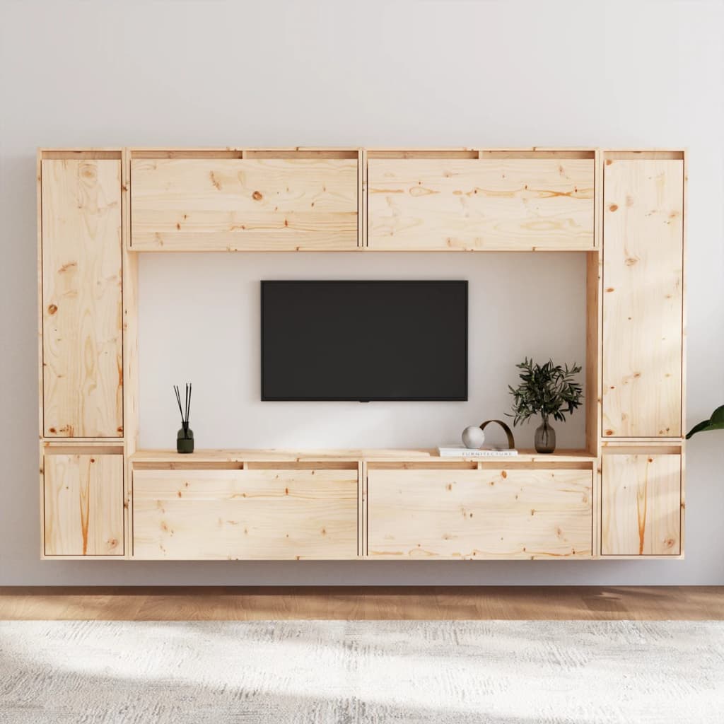 Meuble TV 8 pcs en bois de pin massif