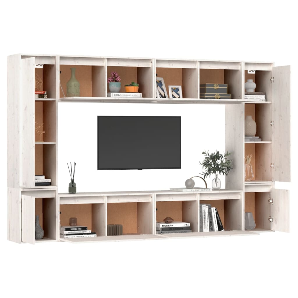 Meuble TV 8 pcs en bois de pin massif